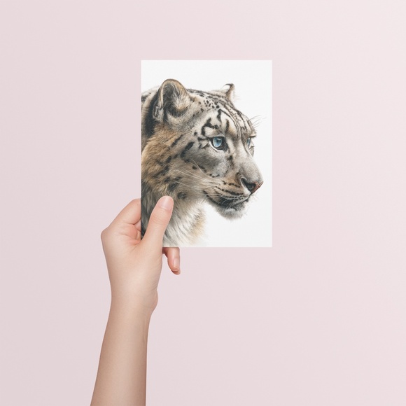 Watercolor Snow Leopard Portrait Wall Art Print, Unframed - Majestic Wilderness - Picture 5 of 7